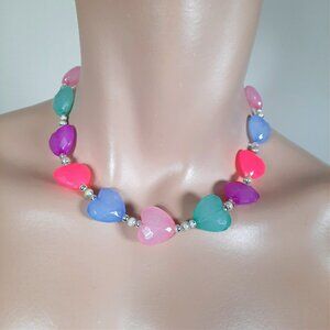 Vintage Resin Hearts Choker Necklace Multi Candy Color Rainbow Cute
